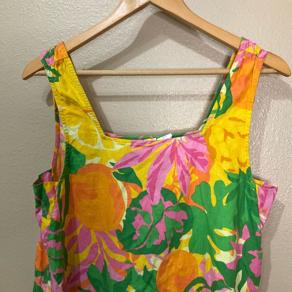 C & C California Womens Medium Linen Floral sleeveless resort vacation dress - Picture 2 of 5